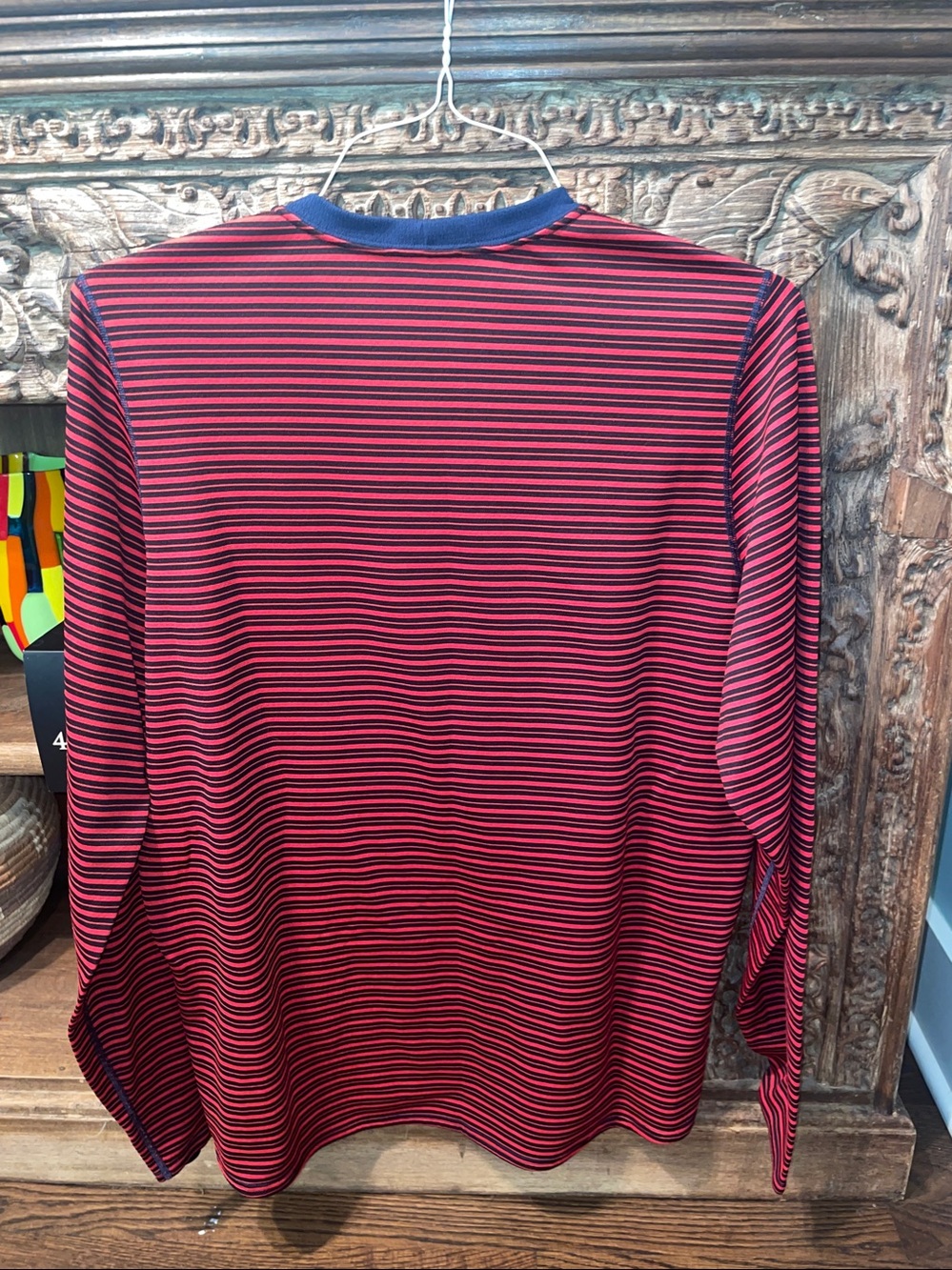 Patagonia Men's Long Sleeve Crew in blue and red stripes - Picture 3 of 3